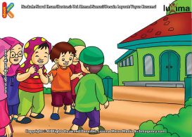 ilustrasi seri belajar islam sejak usia dini ayo belajar mengaji, Anak-Anak Pergi Mengaji ke Masjid dengan Gembira
