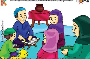 ilustrasi seri belajar islam sejak usia dini ayo belajar mengaji, Bi Ijah Akhirnya Mau Diajak Mengaji Bersama Keluarga Alif