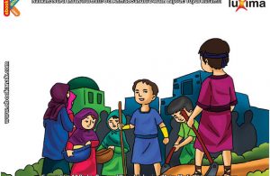 ilustrasi seri mengenal islam sejak usia dini mengenal nabi dan rasul, Nabi Adam dan Bunda Hawa Melahirkan Keturunan yang Banyak