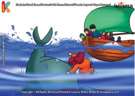 ilustrasi seri mengenal islam sejak usia dini mengenal nabi dan rasul, Nabi Yunus Ditelan Ikan Nun Selama 40 Hari