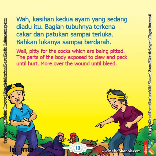 Kasihan Tubuh Ayam  yang Diadu Terluka Kesakitan Ebook Anak