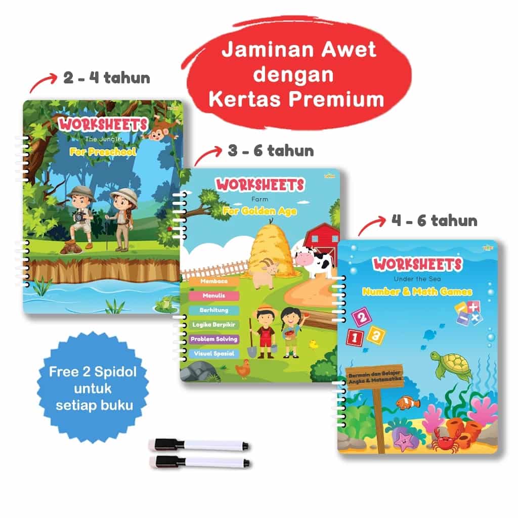 3 Buku Calistung Anak 2-6 Tahun Wipe Clean