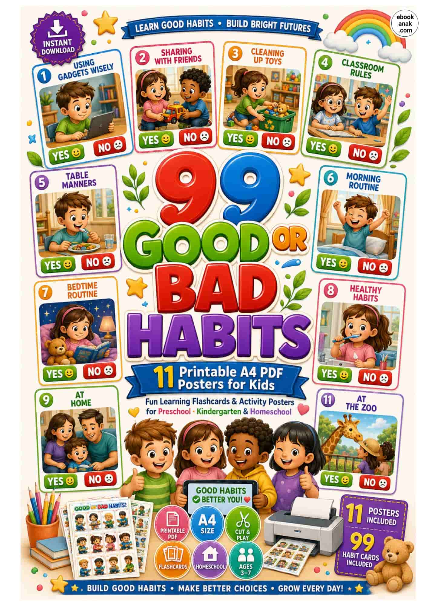 99 Good or Bad Habits Printable Poster