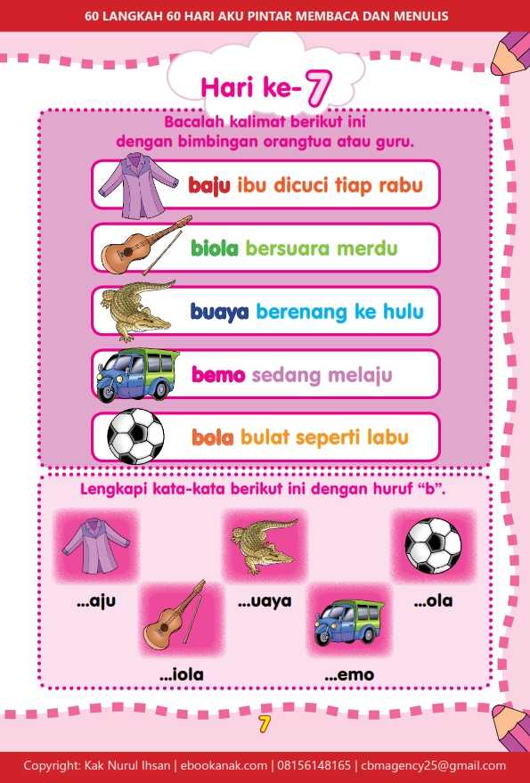 Belajar Membaca dan Menulis Huruf “B” dengan Kalimat Bermakna – Hari ke-7 Program Literasi Anak (1)