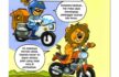 Ilustrasi sepeda motor modern untuk anak dengan helm keselamatan dan perlengkapan berkendara lengkap