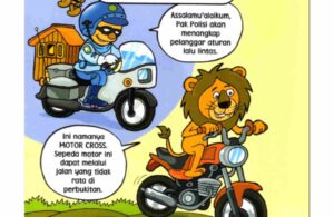 Ilustrasi sepeda motor modern untuk anak dengan helm keselamatan dan perlengkapan berkendara lengkap