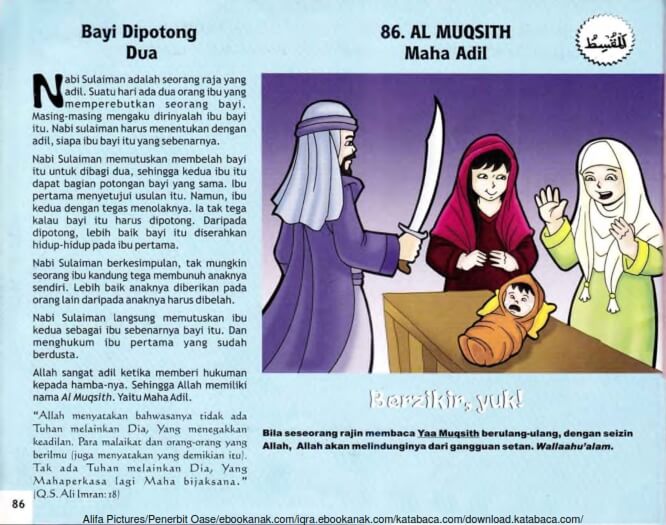 Ebook 99 Asmaul Husna for Kids, Al Muqsith, Bayi Dipotong Dua (88)