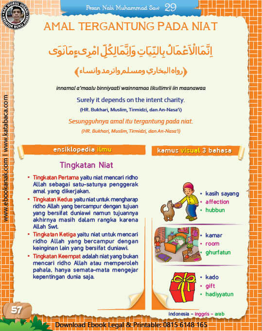 Ebook PDF 77 Pesan Nabi untuk Anak Muslim, Hadis Amal Tergantung pada Niat (64)