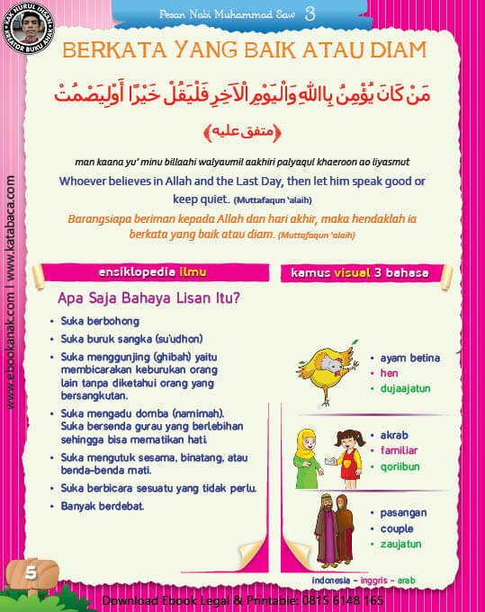 Ebook PDF 77 Pesan Nabi untuk Anak Muslim, Hadis Berkata yang Baik atau Diam (12)