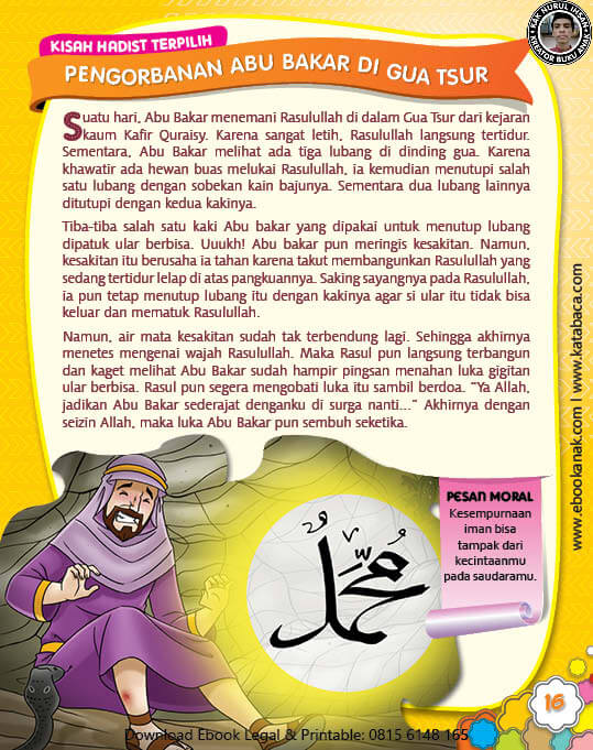Ebook PDF 77 Pesan Nabi untuk Anak Muslim, Kisah Hadis Terpilih, Pengorbanan Abu Bakar di Gua Tsur (23)