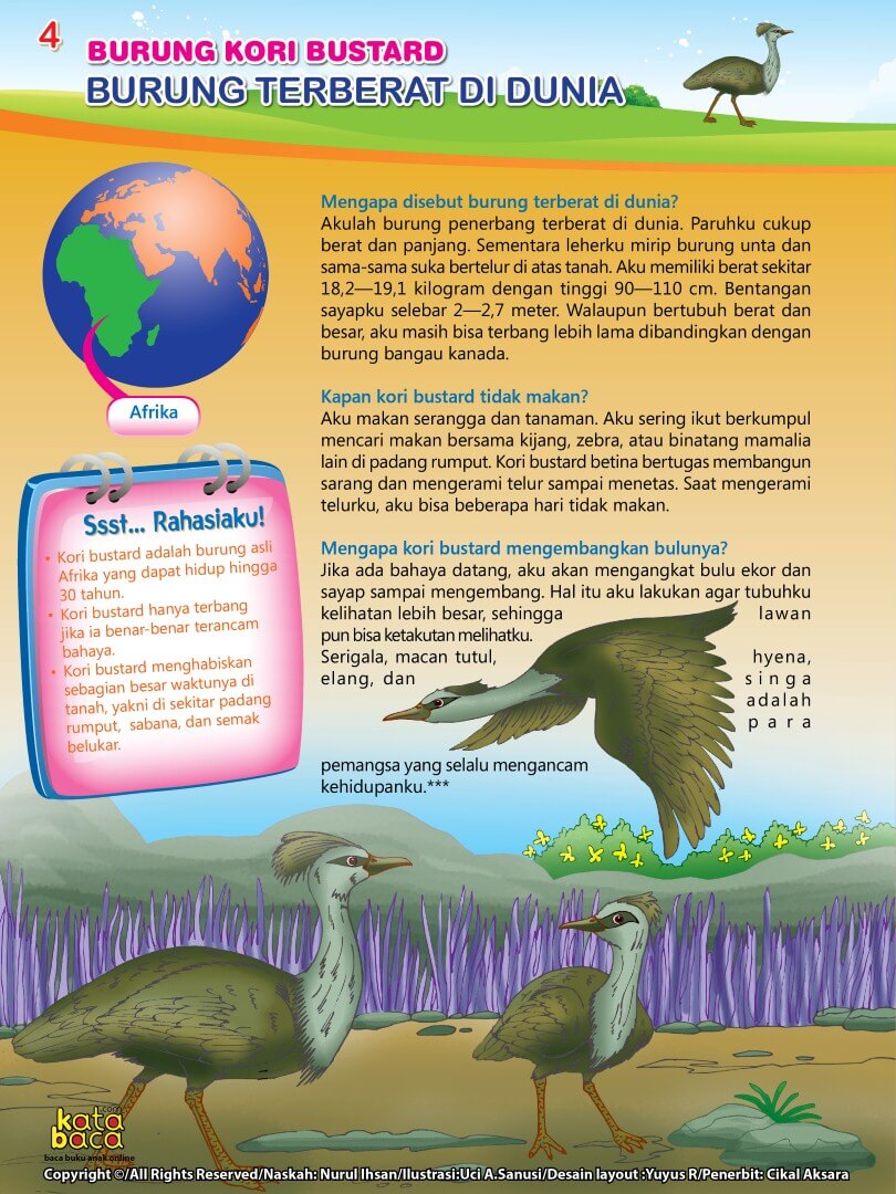 Ensiklopedia Binatang Pemecah Rekor, Burung Kori Bustard, Burung Terberat di Dunia