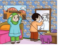 Gambar (35) Menyisir Rambut dan Merapikan Kerudung