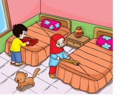 Gambar (47) Membersihkan dan Merapikan Tempat Tidur