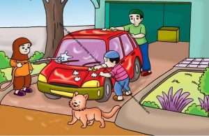 Gambar (57) Membantu Ayah Mencuci dan Membersihkan Mobil