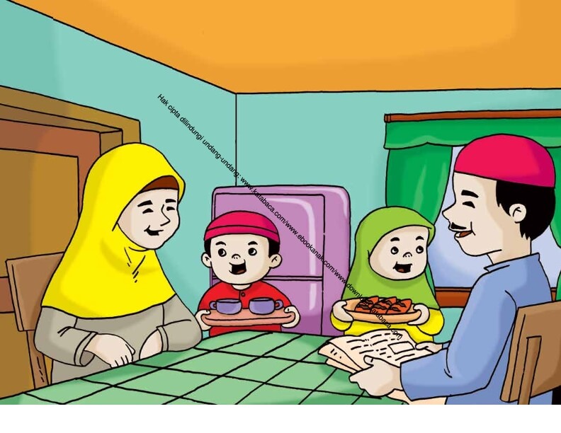 Gambar (8) Menghidangkan Cemilan dan Minuman untuk Ayah dan Bunda