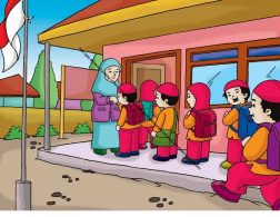 Gambar (9) Siswa-Siswi sedang Bersalaman dengan Ibu Guru Sebelum Masuk ke Kelas