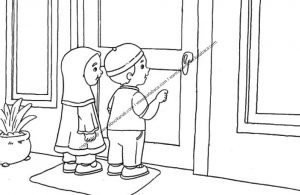Gambar Mewarnai Anak sedang Mengetuk Pintu Rumah dan Gambar Mewarnai Anak sedang Mengetuk Pintu Rumah dan