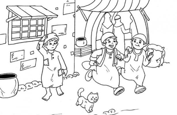 Gambar Mewarnai Asmaul Husna (11) Kasih Sayang Rasul pada Anak