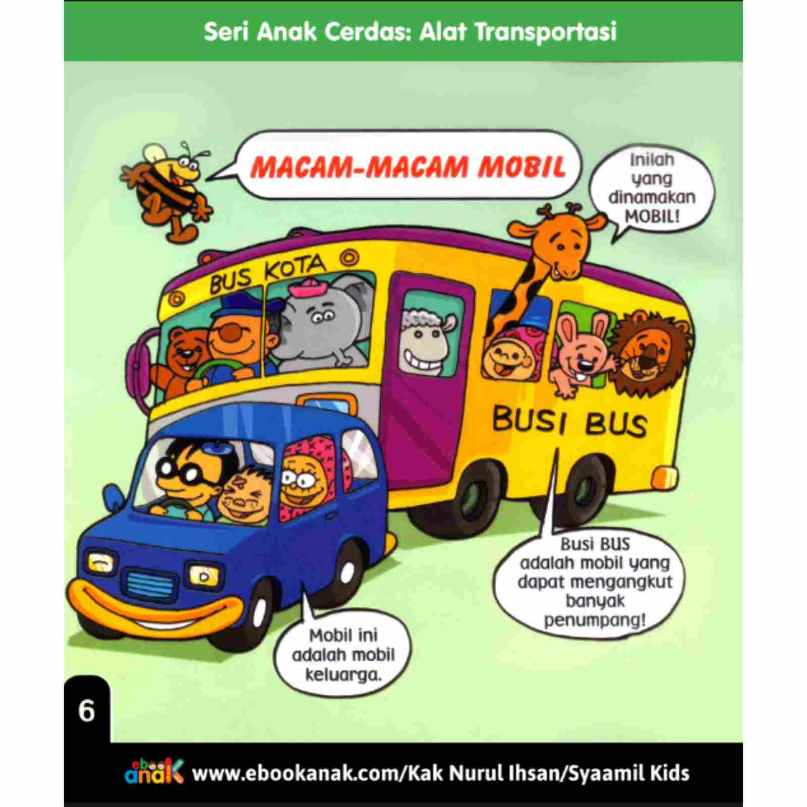Ilustrasi Seri Anak Cerdas Macam-macam Mobil: Mobil Keluarga dan Bus Kota untuk belajar Alat Transportasi Anak PAUD TK