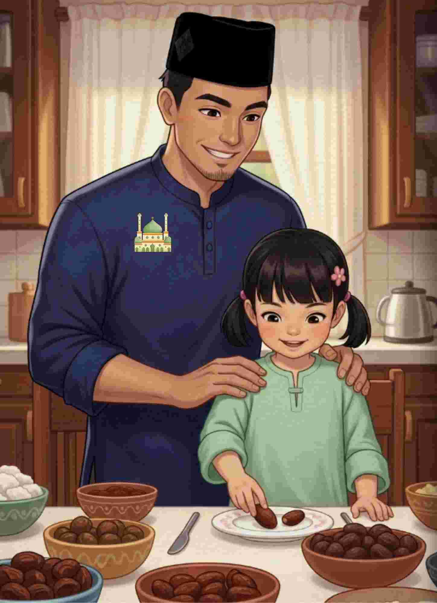 Menyiapkan buah kurma untuk berbuka puasa