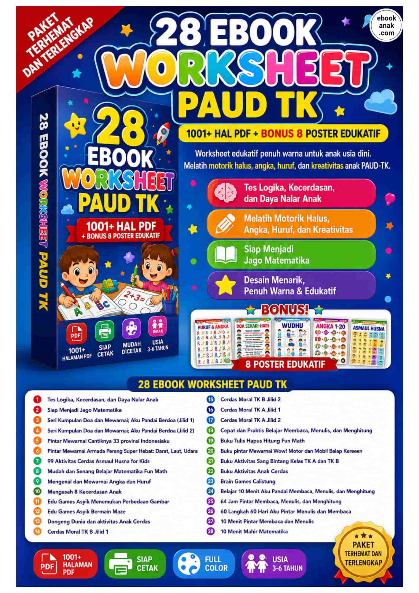 Download Paket 1001 Worksheets PAUD TK Printable PDF