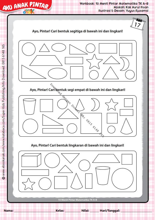 Workbook 10 Menit Pintar Matematika TK A-B, Mencari Bentuk ...