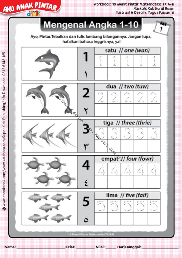 Workbook 10 Menit Pintar Matematika TK A-B, Mengenal Angka 1-10 (4)