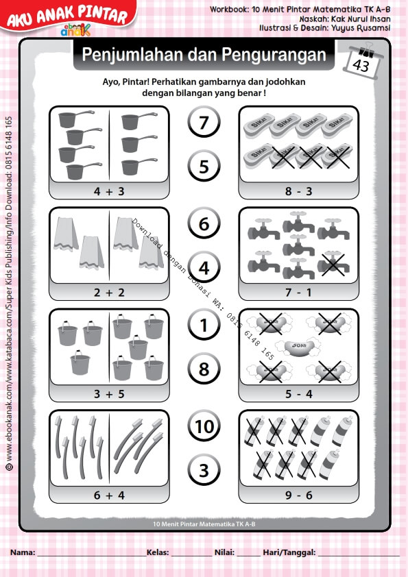 Workbook 10 Menit Pintar Matematika Tk A B Penjumlahan Dan Pengurangan 46 Ebook Anak