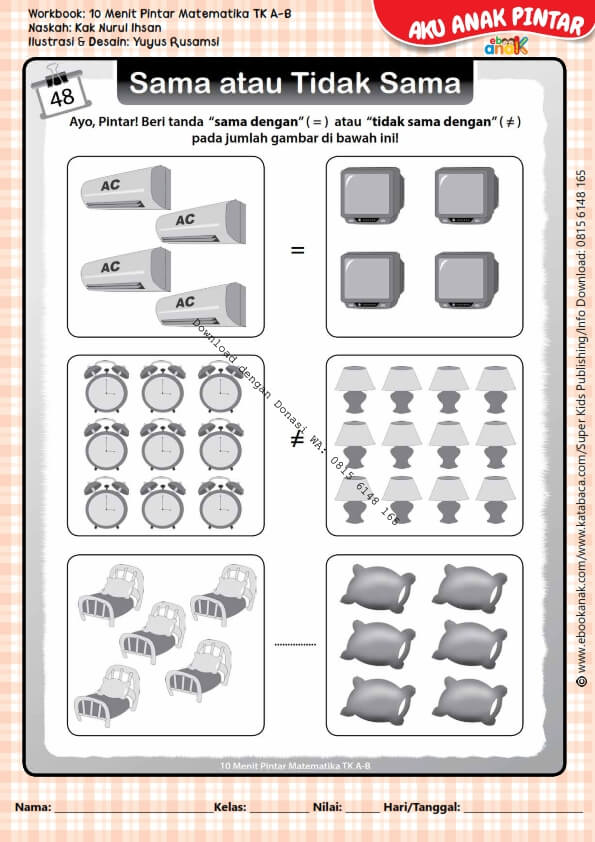 Workbook 10 Menit Pintar Matematika TK A-B, Sama atau Tidak Sama (51)