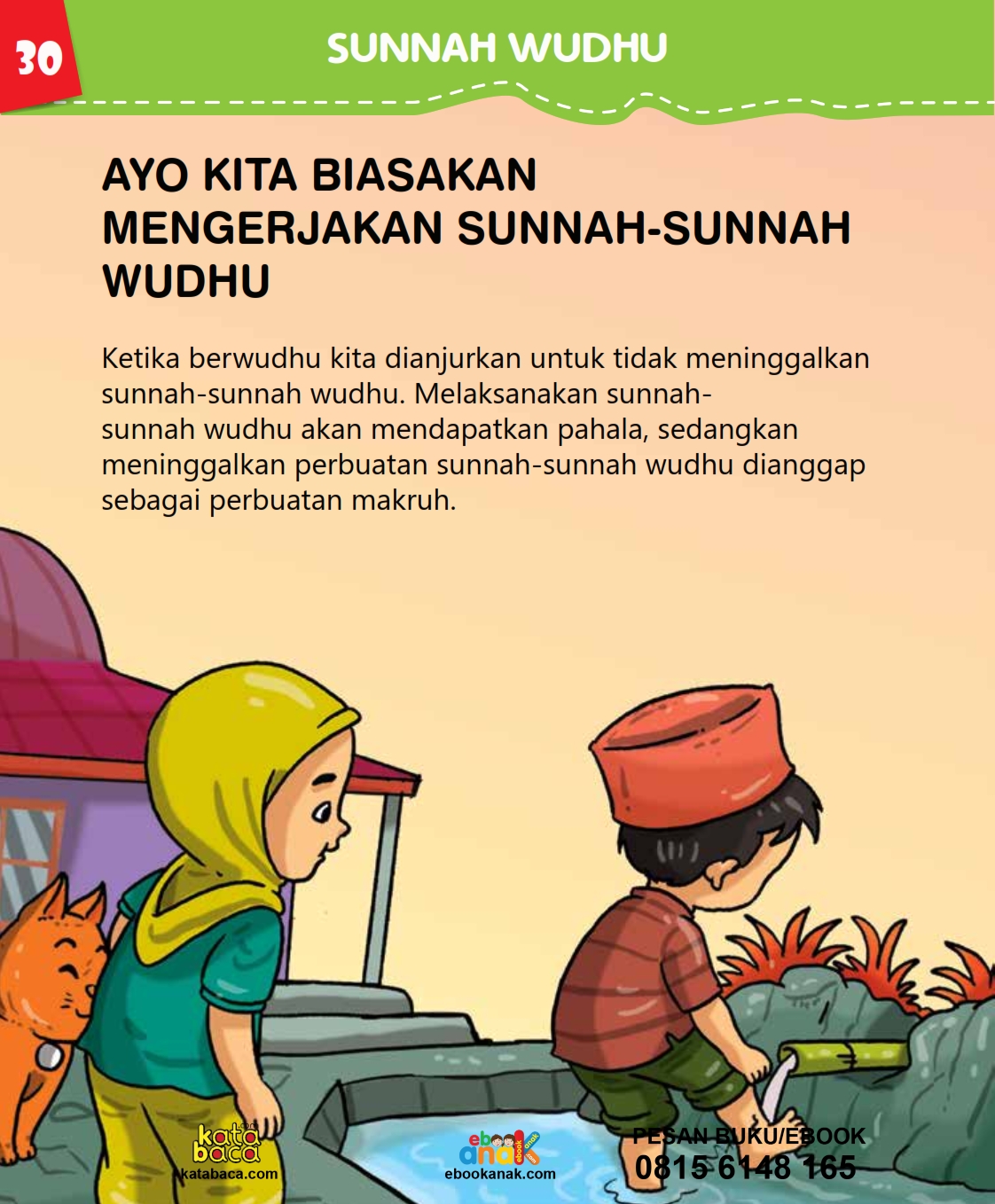 baca buku islam online, fiqih islam bergambar for kids jilid 02_034 Mengerjakan Sunnah-Sunnah Wudhu