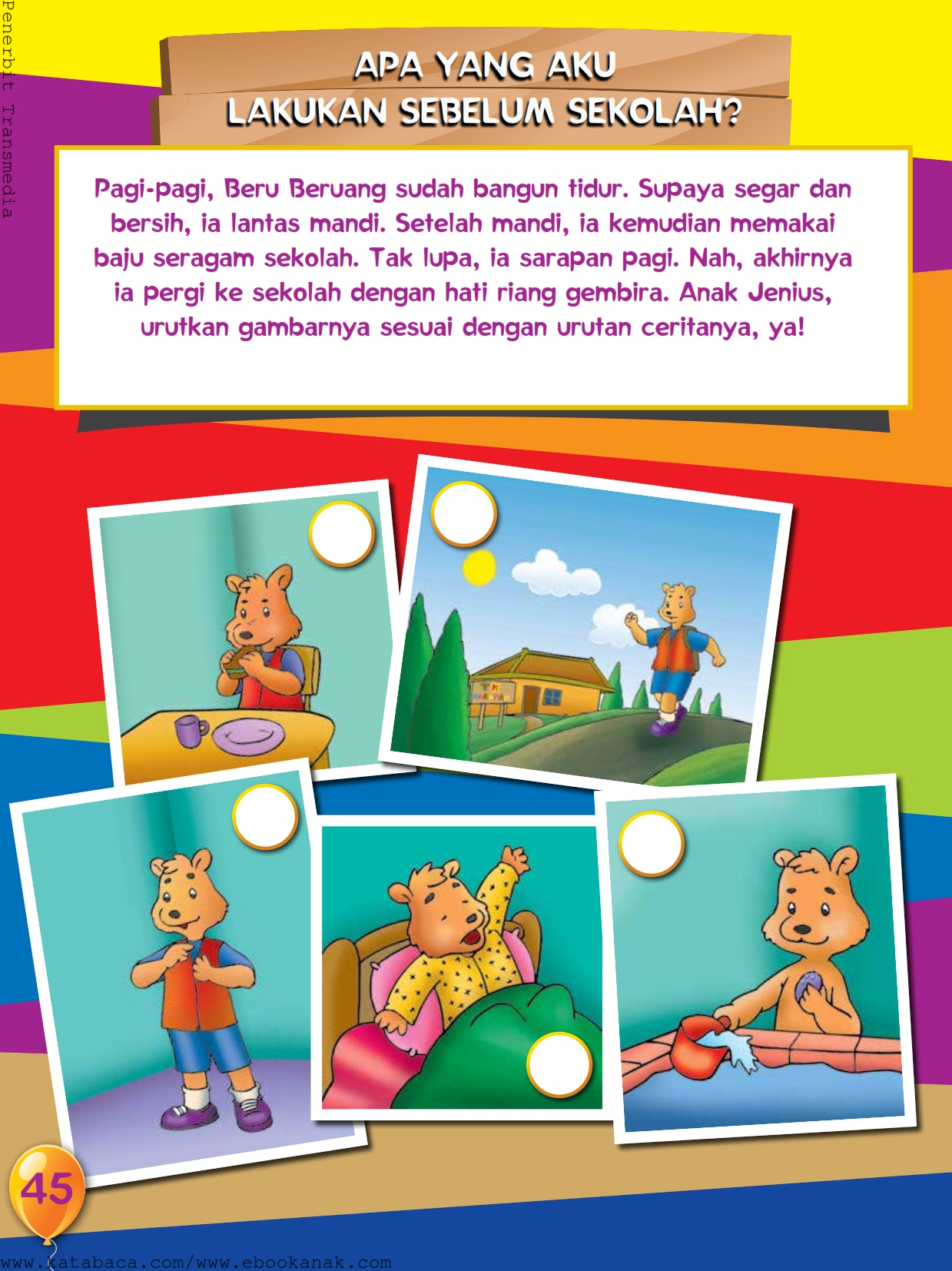 Mengurutkan Gambar  Cerita  Beru Beruang Pergi ke Sekolah Ebook Anak 