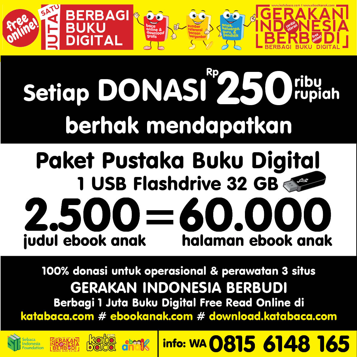 donasi 250 ribu berhak mendapatkan 2500 ebook anak